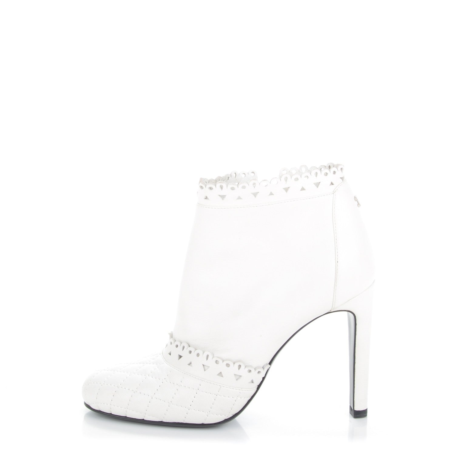 Chanel Calfskin Lace Quilted Ankle Boots 36.5 White 1 of 8