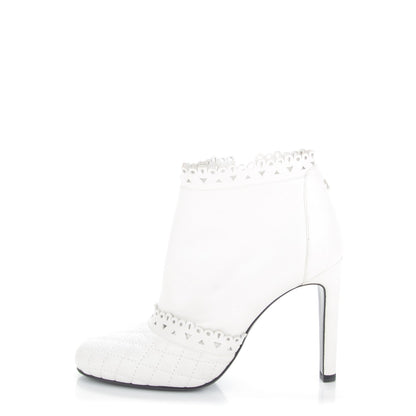 Chanel Calfskin Lace Quilted Ankle Boots 36.5 White 1 of 8