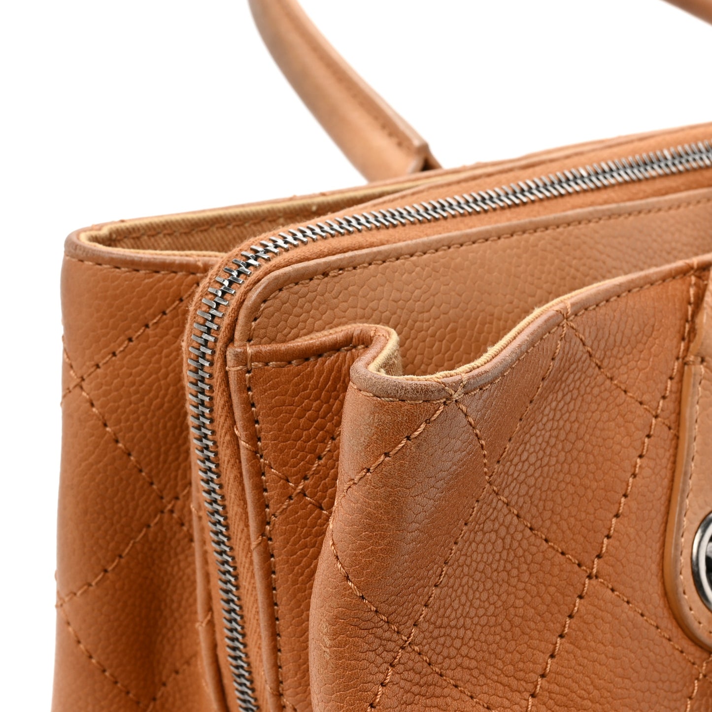 Grained Vegetal Calfskin Stitched Shopping Tote Tan