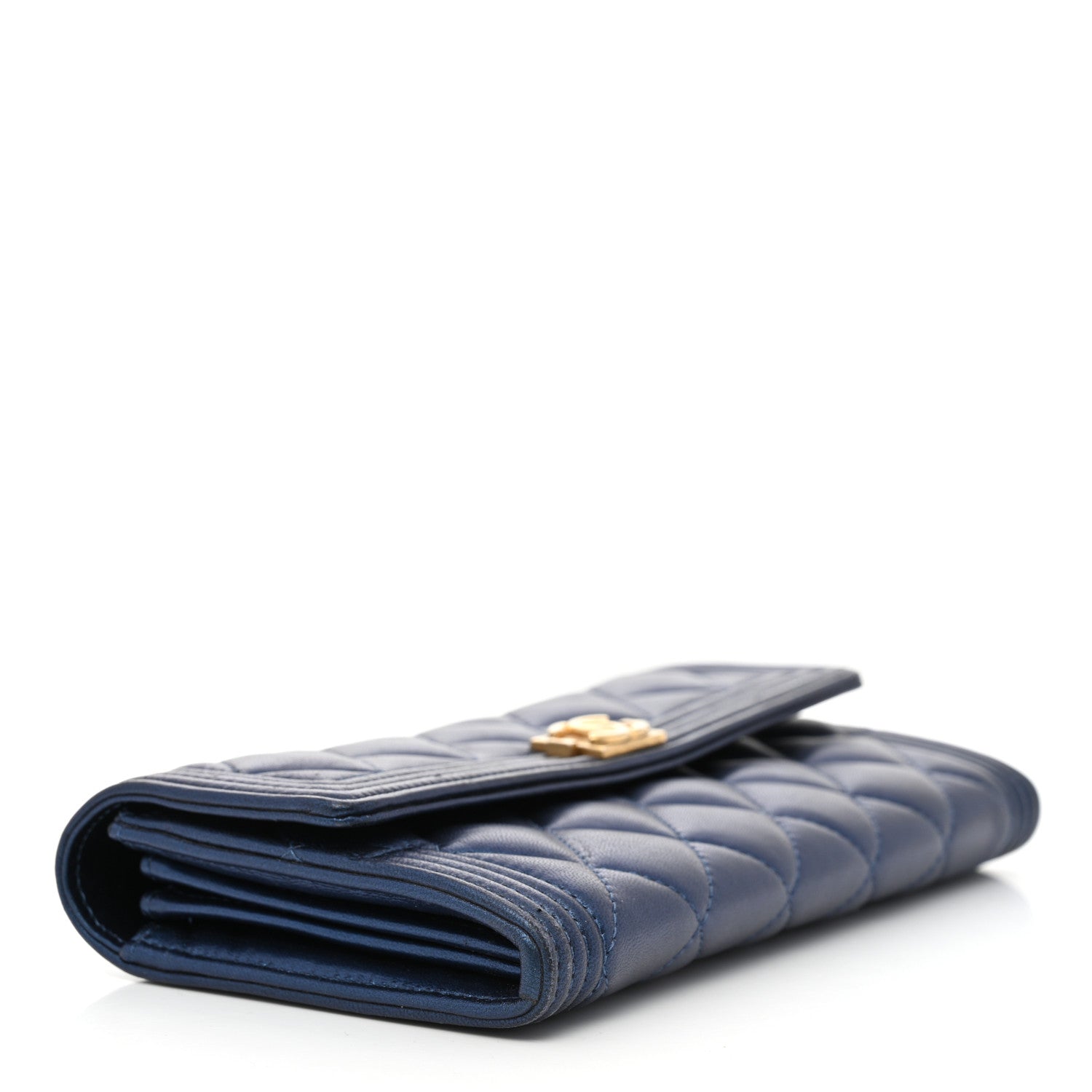 Chanel Metallic Lambskin Quilted Large Boy Gusset Flap Wallet Blue 4 of 8