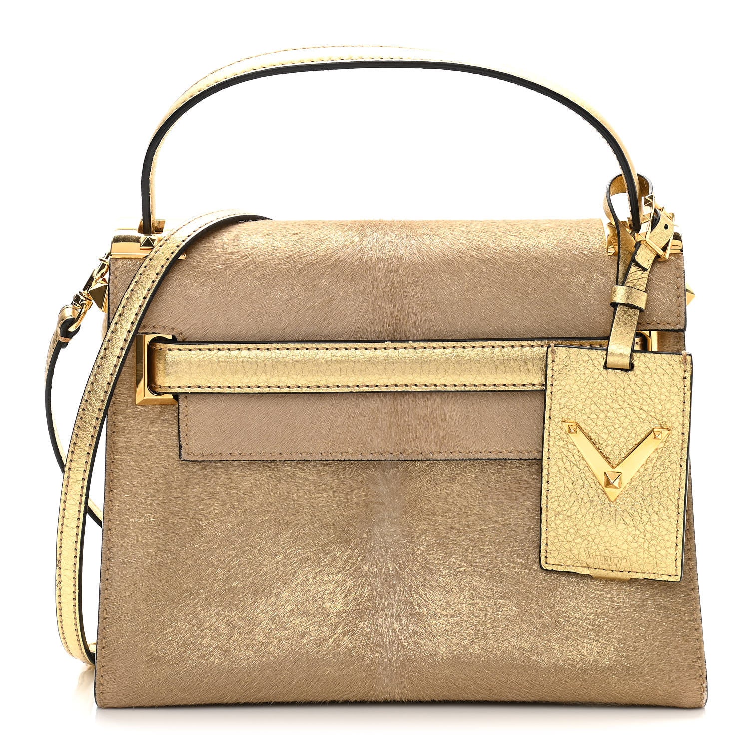 Valentino Garavani Metallic Calf Hair Small My Rockstud Frame Bag Gold 1 of 19