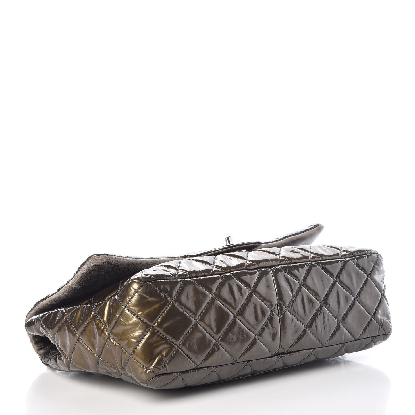 Metallic Patent Quilted Jumbo Single Flap Green