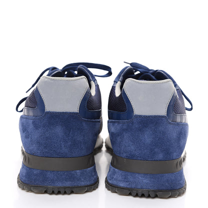 Louis Vuitton Calfskin Suede Damier Run Away Sneakers 10 Blue 5 of 9