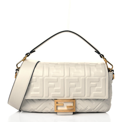 Fendi Nappa FF 1974 Embossed Baguette White 1 of 11