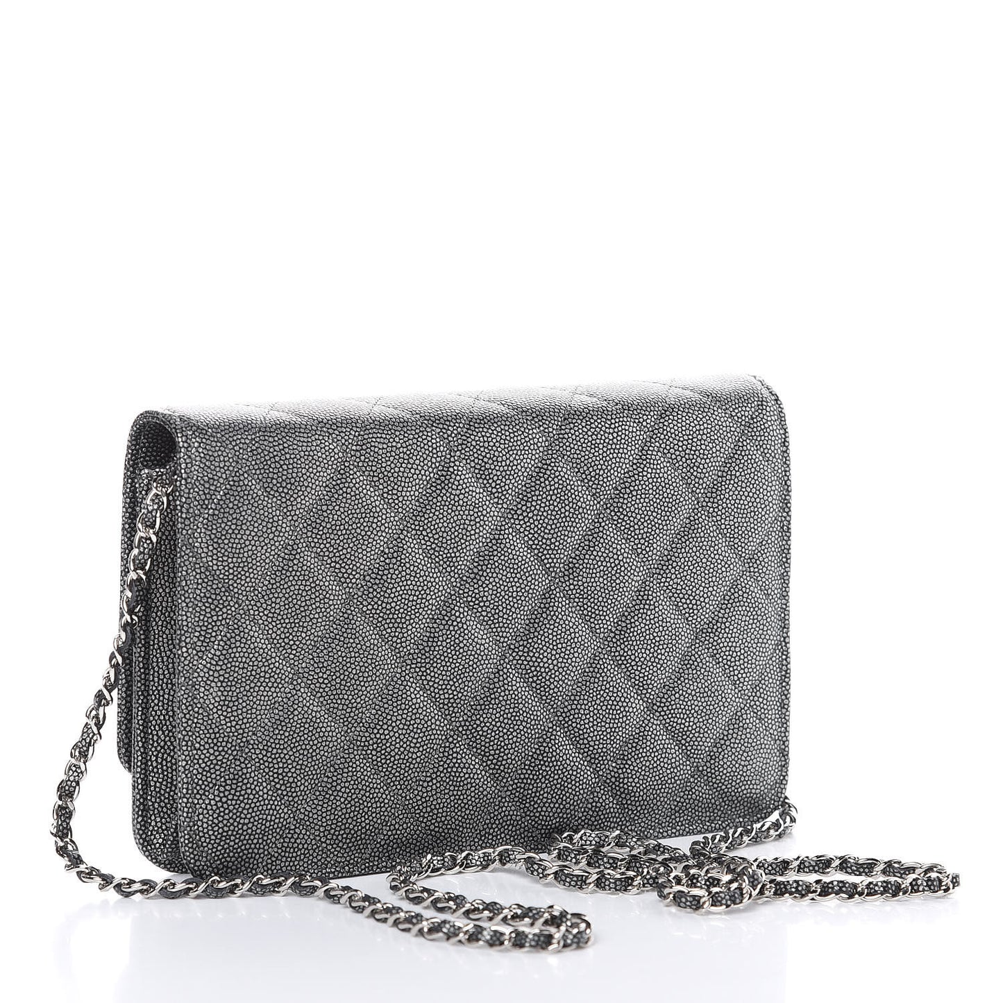 Metallic Caviar Quilted Golden Class Wallet On Chain WOC Dark Grey