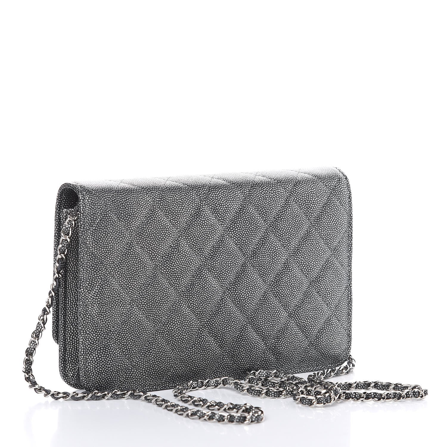 Chanel Metallic Caviar Quilted Golden Class Wallet On Chain WOC Dark Grey 3 of 11