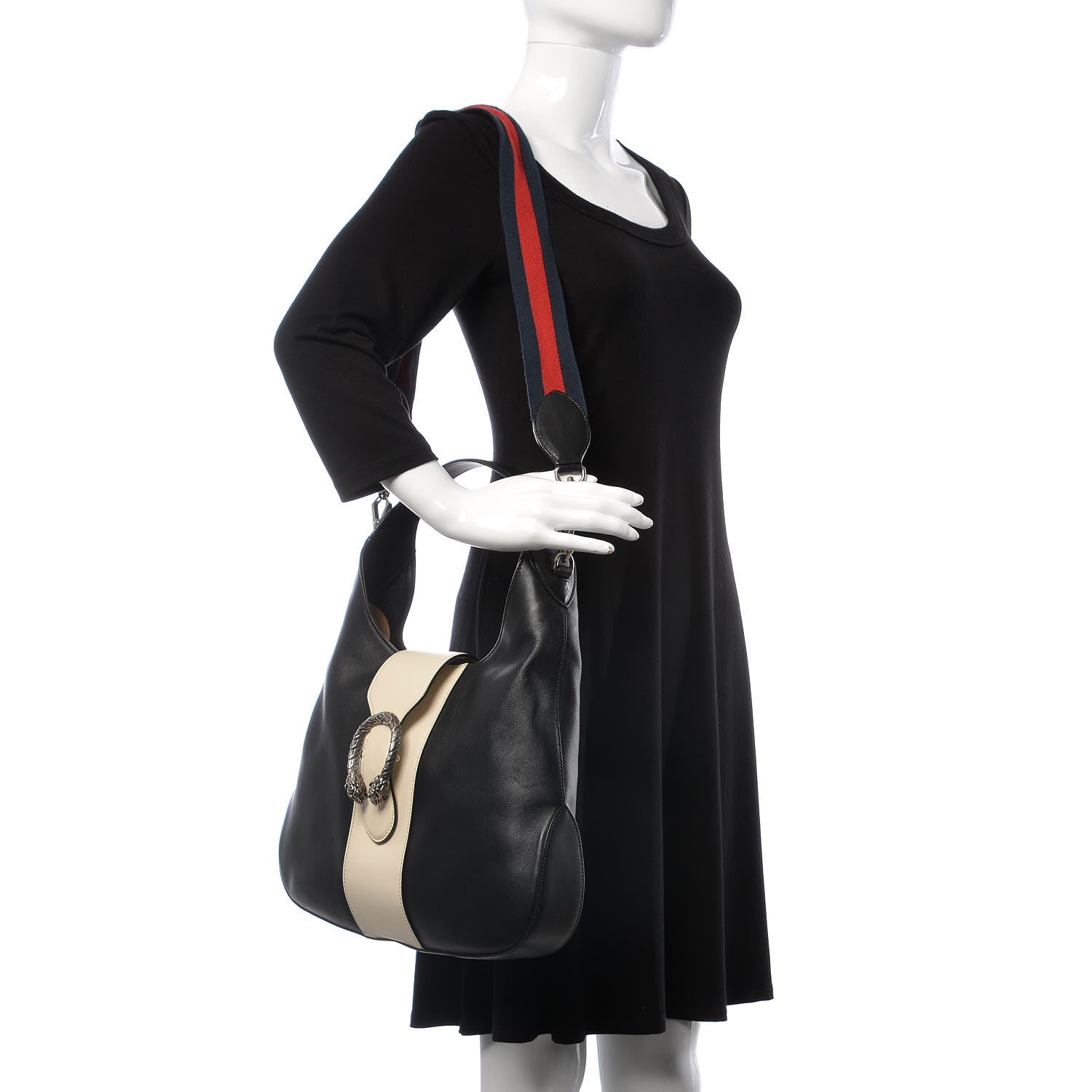 Gucci Calfskin Web Medium Dionysus Hobo Black White 2 of 12