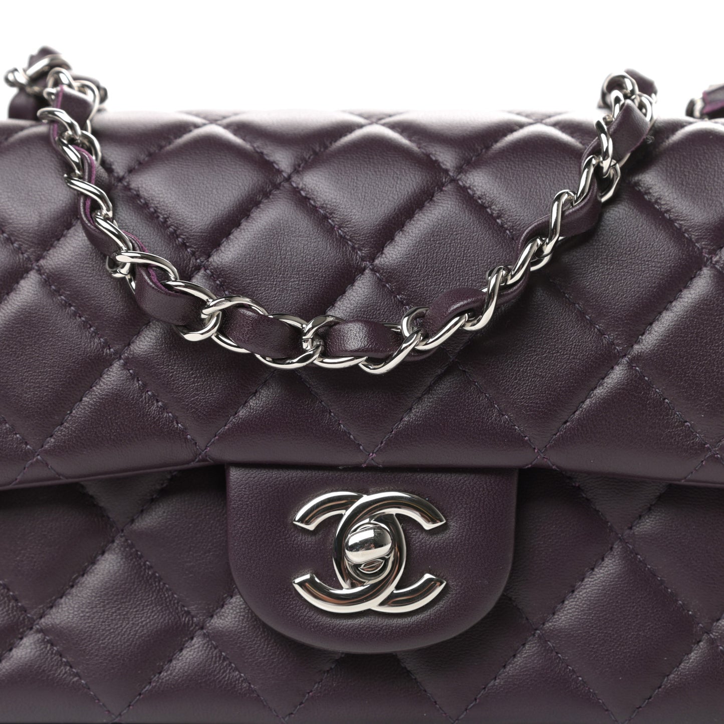 Lambskin Quilted Mini Rectangular Flap Dark Purple
