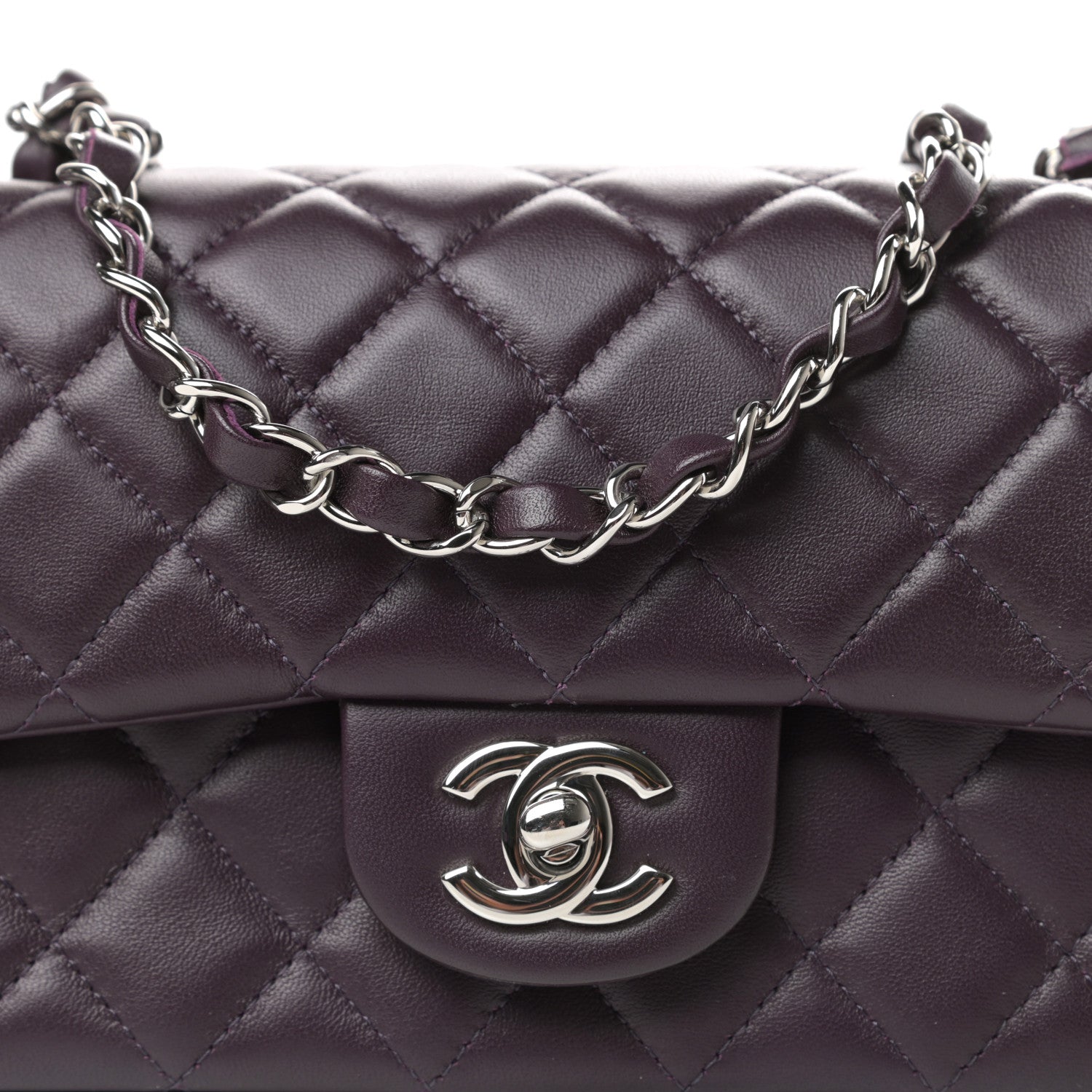Chanel Lambskin Quilted Mini Rectangular Flap Dark Purple 10 of 11