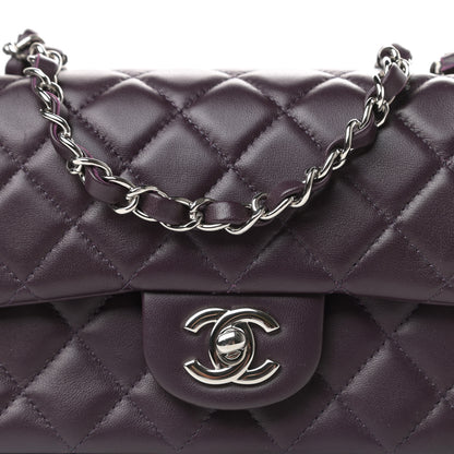 Chanel Lambskin Quilted Mini Rectangular Flap Dark Purple 10 of 11