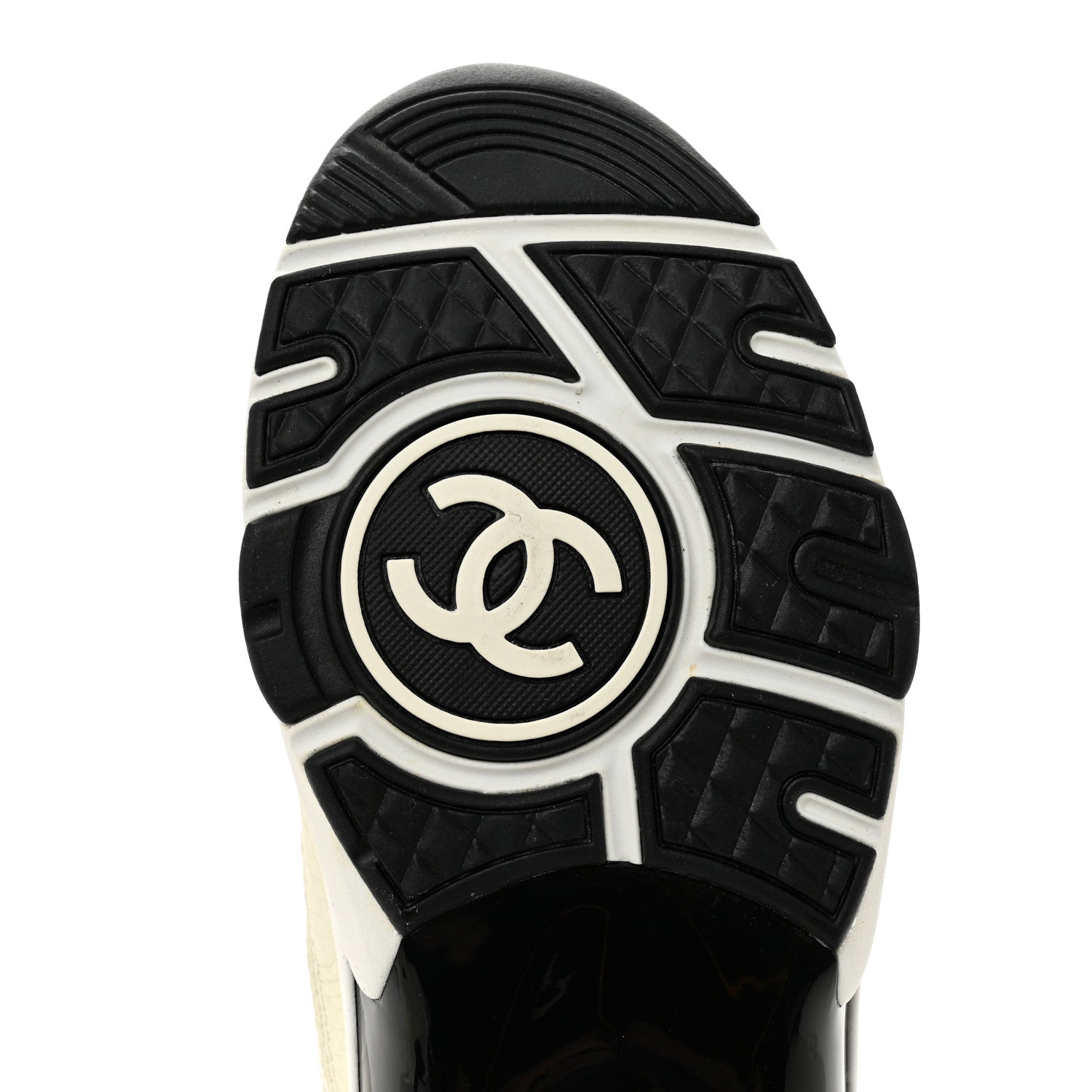 Chanel Mesh Suede Calfskin Grained Calfskin Womens CC Sneakers 38.5 White Black 8 of 10