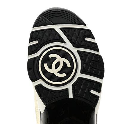 Chanel Mesh Suede Calfskin Grained Calfskin Womens CC Sneakers 38.5 White Black 8 of 10