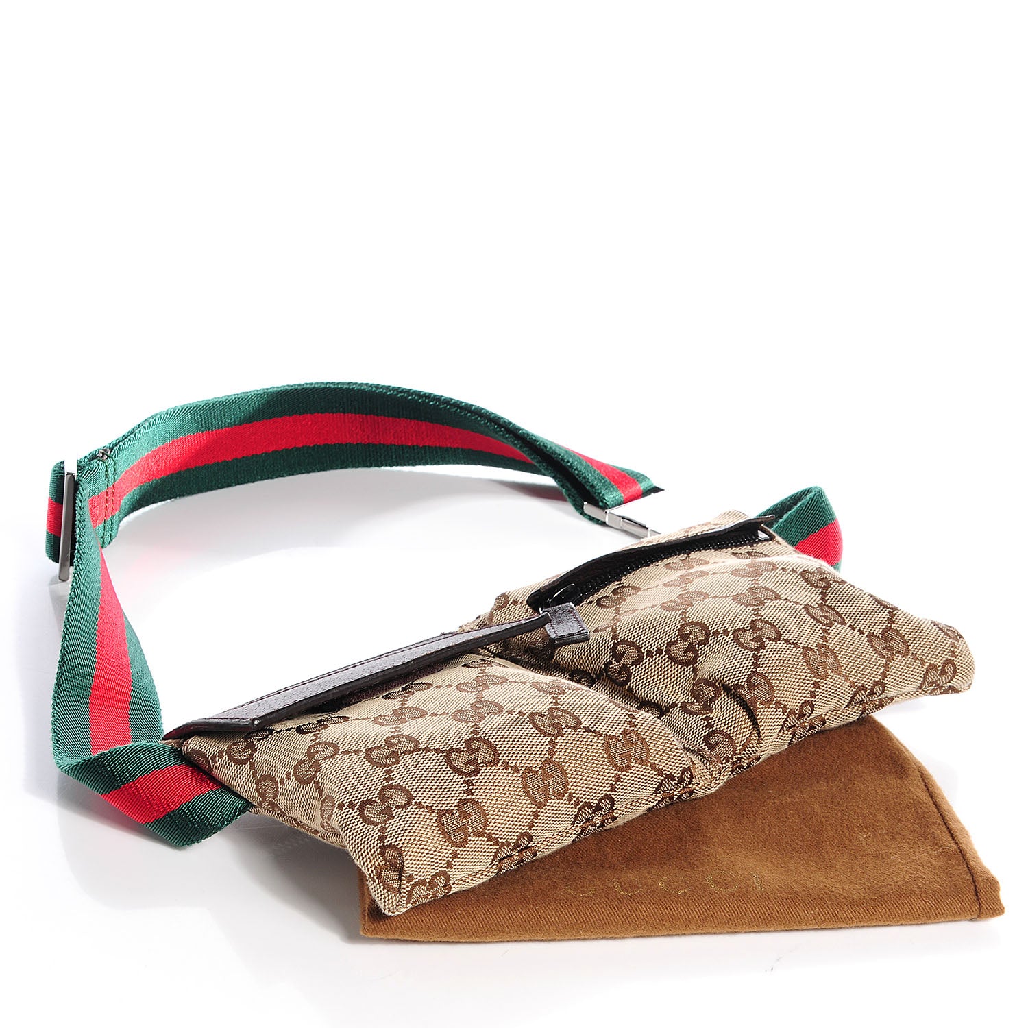 Gucci GG Monogram Web Double Pocket Belt Bag Dark Brown 4 of 8