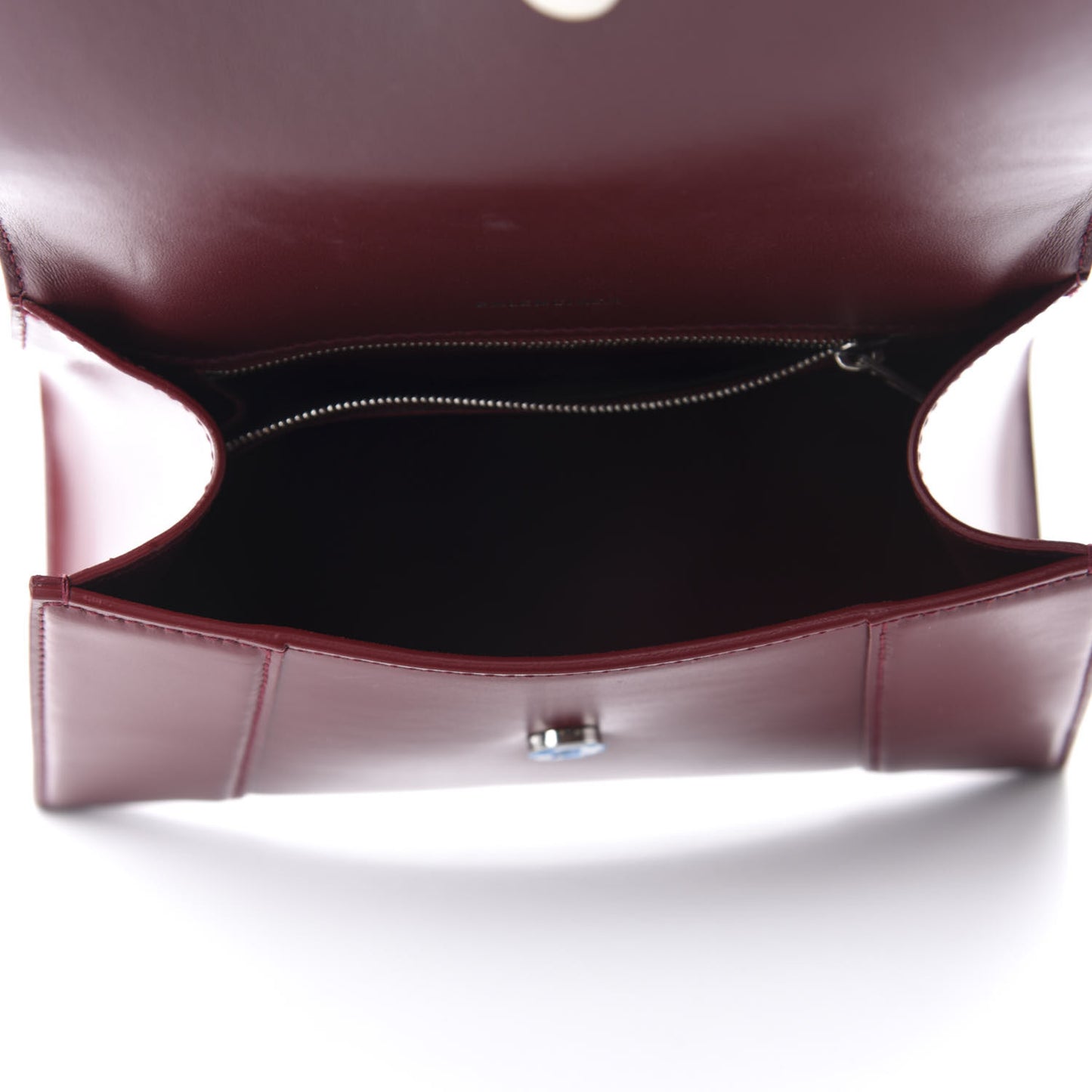 Shiny Box Calfskin Small Hourglass Top Handle Bag Dark Red