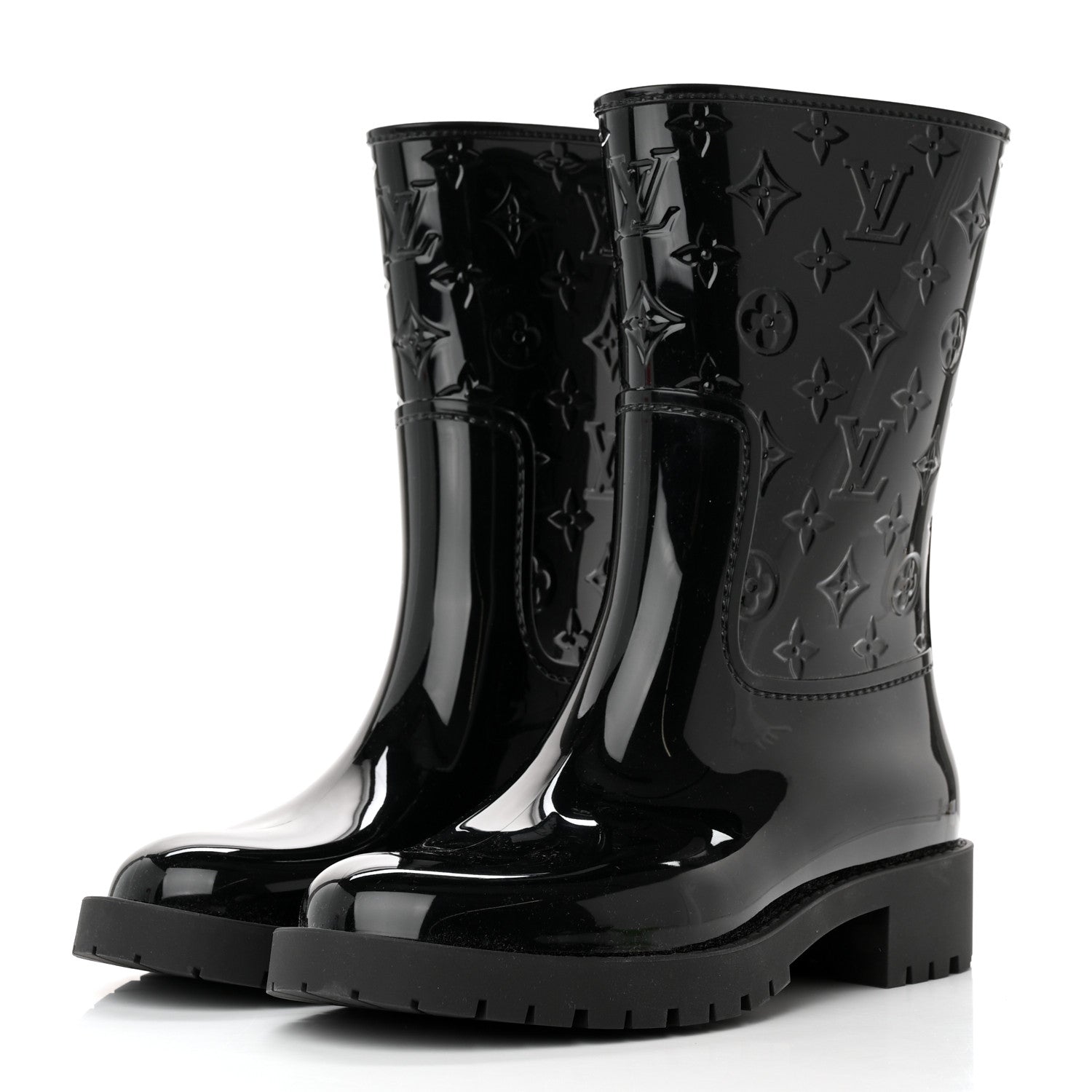 Louis Vuitton Rubber Embossed Monogram Drops Flat Half Boots 37 Black 3 of 12