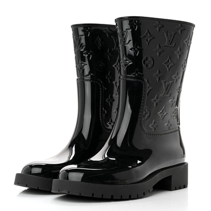 Louis Vuitton Rubber Embossed Monogram Drops Flat Half Boots 37 Black 3 of 12