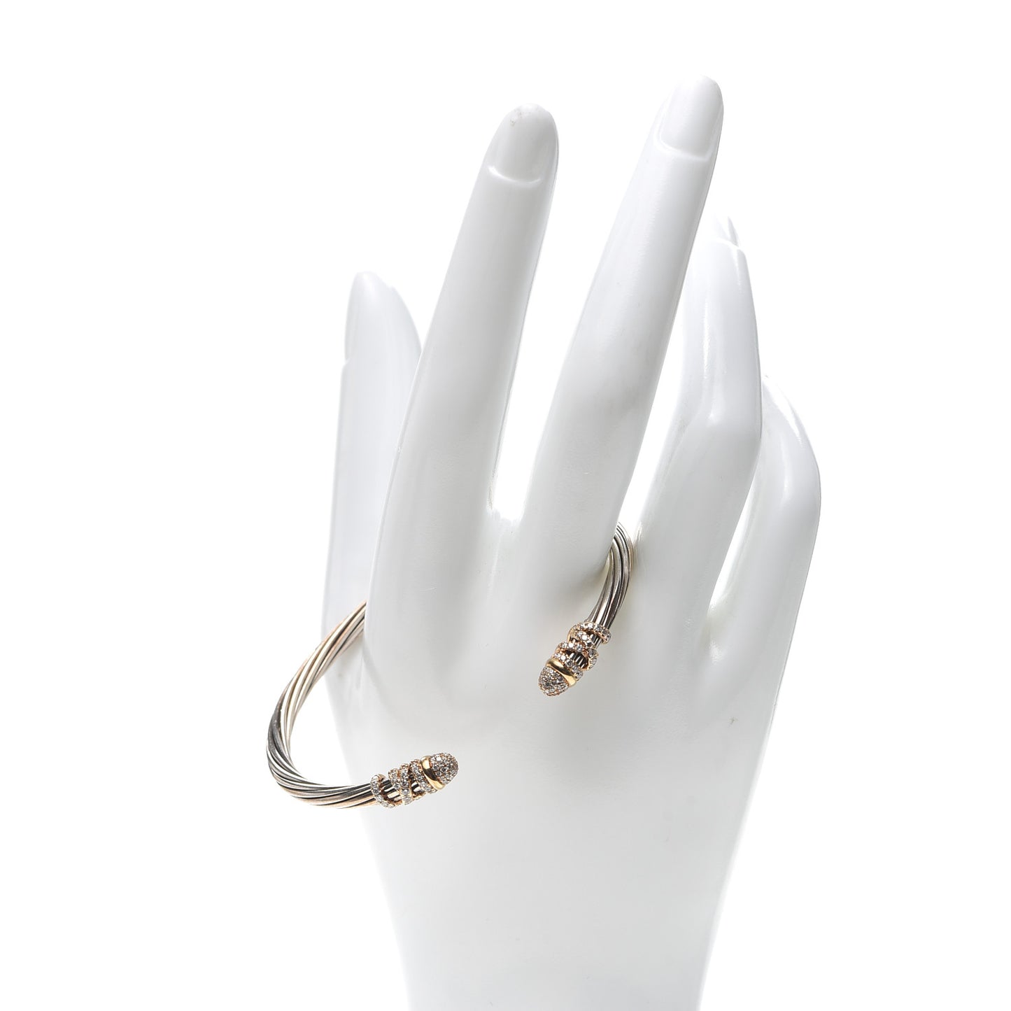 Sterling Silver 18K Yellow Gold Diamond Pave 4mm Helena Cuff Bracelet