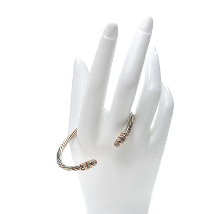 David Yurman Sterling Silver 18K Yellow Gold Diamond Pave 4mm Helena Cuff Bracelet 2 of 5