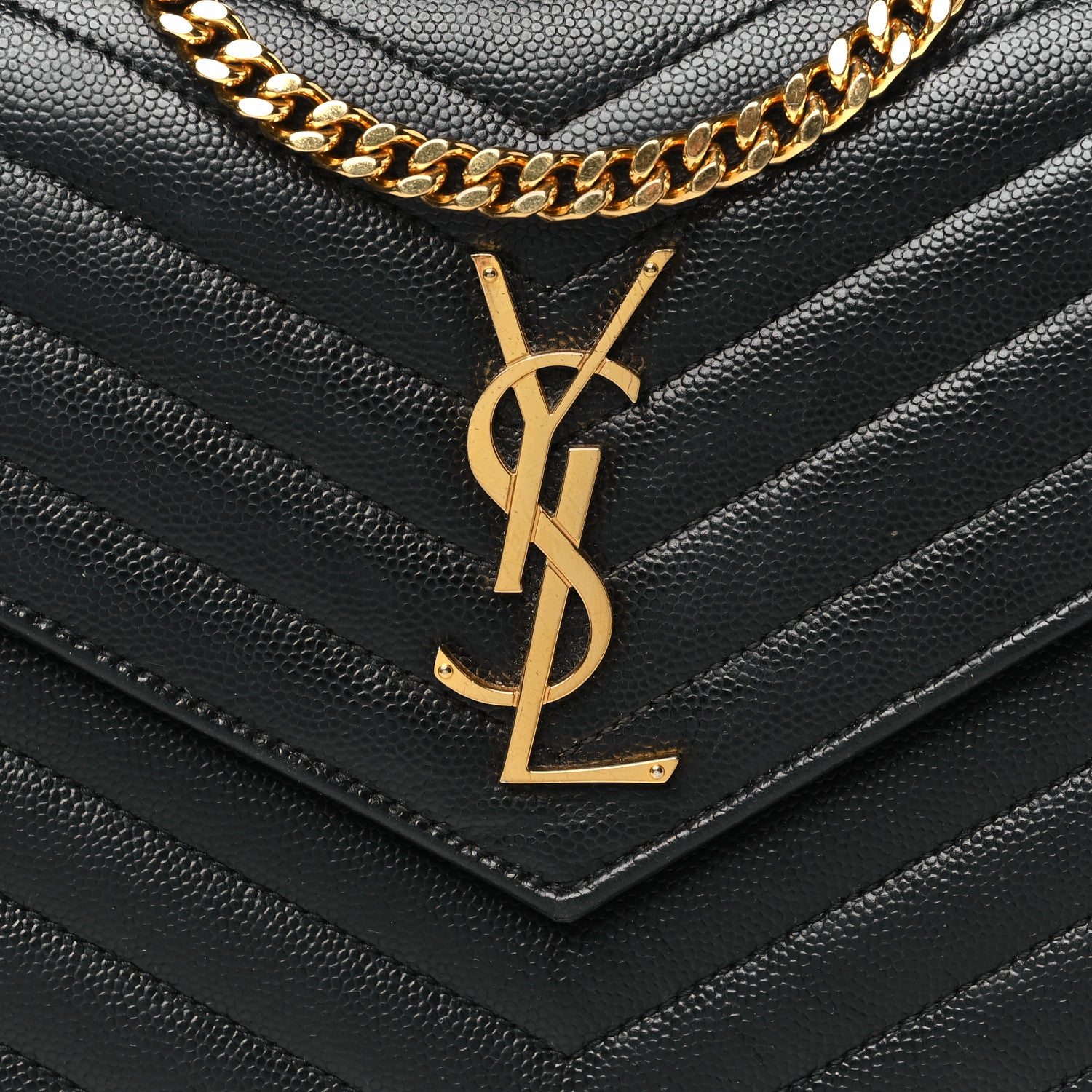 Saint Laurent Grain De Poudre Matelasse Chevron Monogram Chain Wallet Black 8 of 11