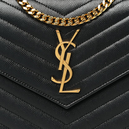 Saint Laurent Grain De Poudre Matelasse Chevron Monogram Chain Wallet Black 8 of 11