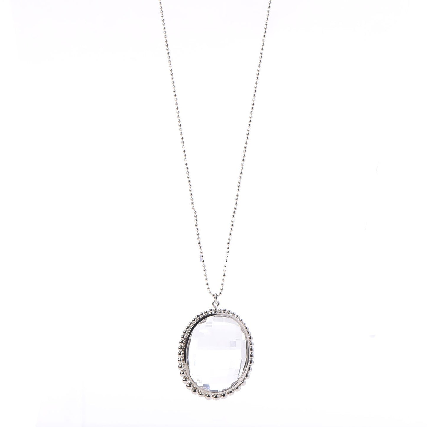 Sterling Silver Crystal Ziegfeld Oval Pendant Necklace