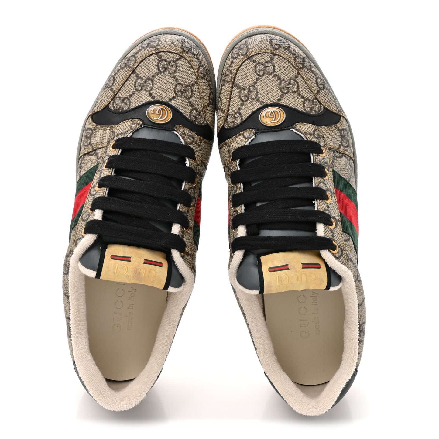 GG Supereme Monogram Miro Soft Calfskin Web Mens Screener Sneakers 8 Beige Ebony Black New Platinum