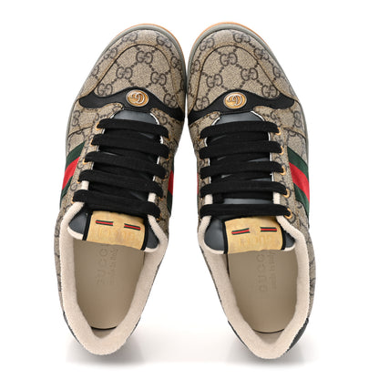 Gucci GG Supereme Monogram Miro Soft Calfskin Web Mens Screener Sneakers 8 Beige Ebony Black New Platinum 2 of 11