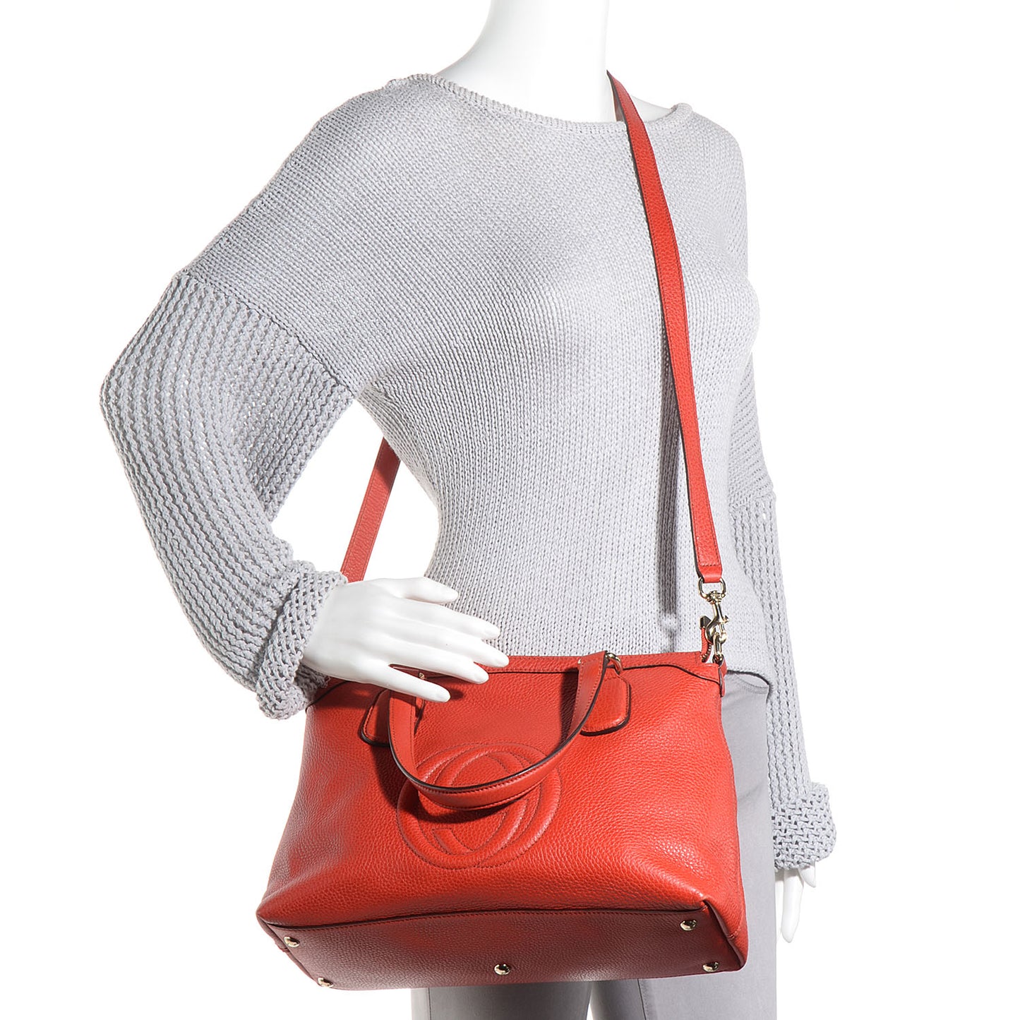 Pebbled Calfskin Small Soho Top Handle Bag Sun Orange