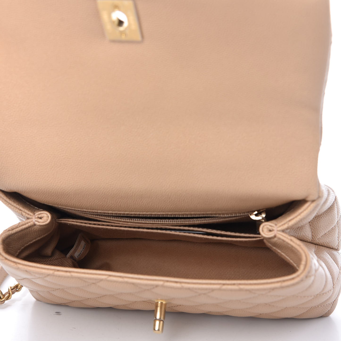 Caviar Lizard Embossed Quilted Mini Coco Handle Flap Beige
