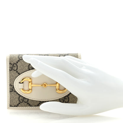 Gucci GG Supreme Monogram Azalea Calfskin Horsebit 1955 Card Case Wallet Beige Ebony Mystic White 2 of 6