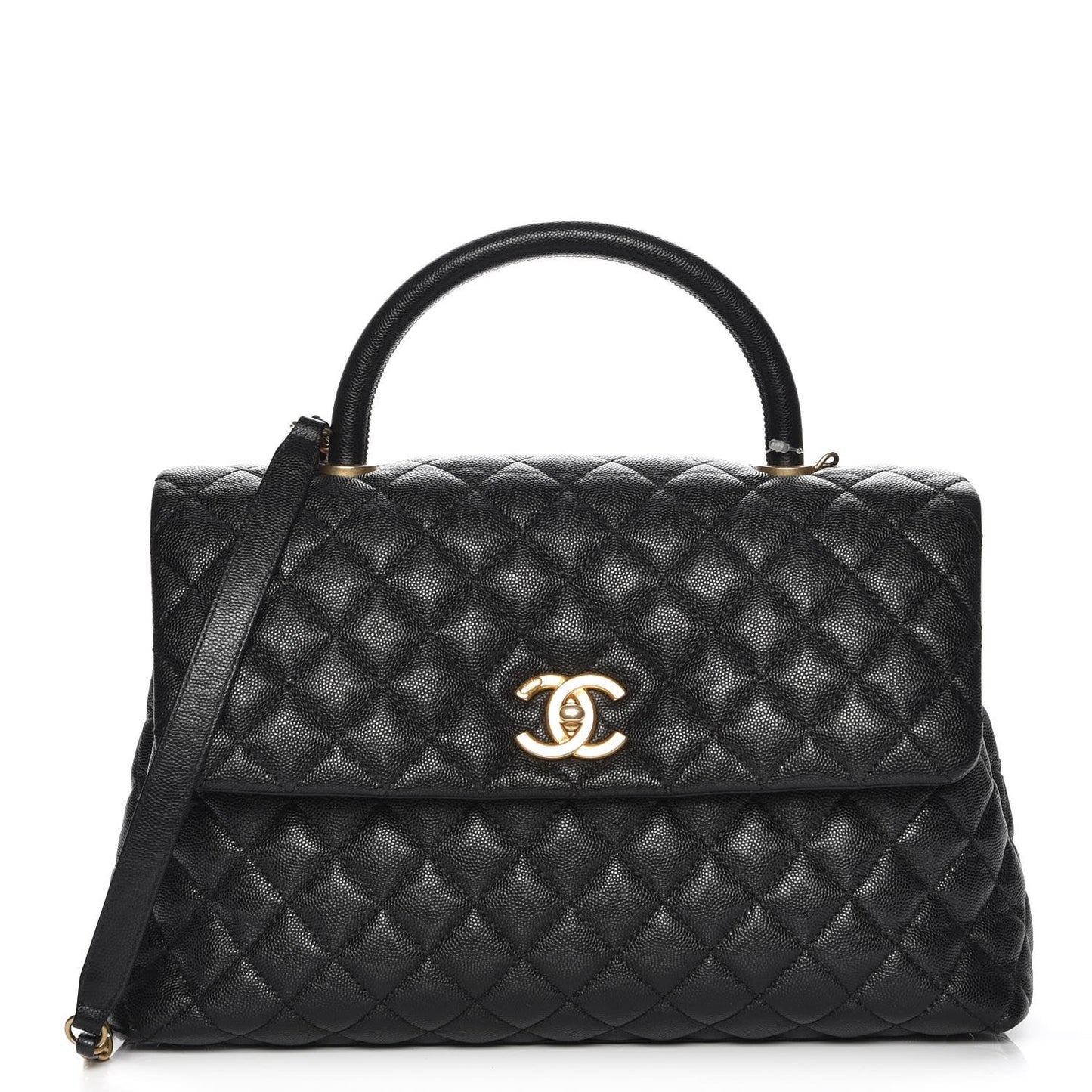 Caviar Quilted Large Coco Handle Flap Black