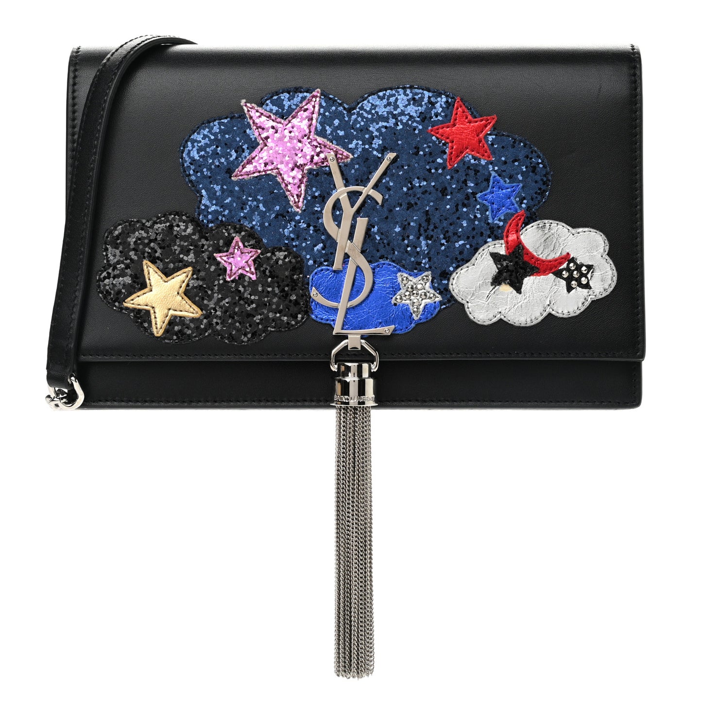 Smooth Calfskin Patchwork Classic Monogram Kate Tassel Chain Wallet Black