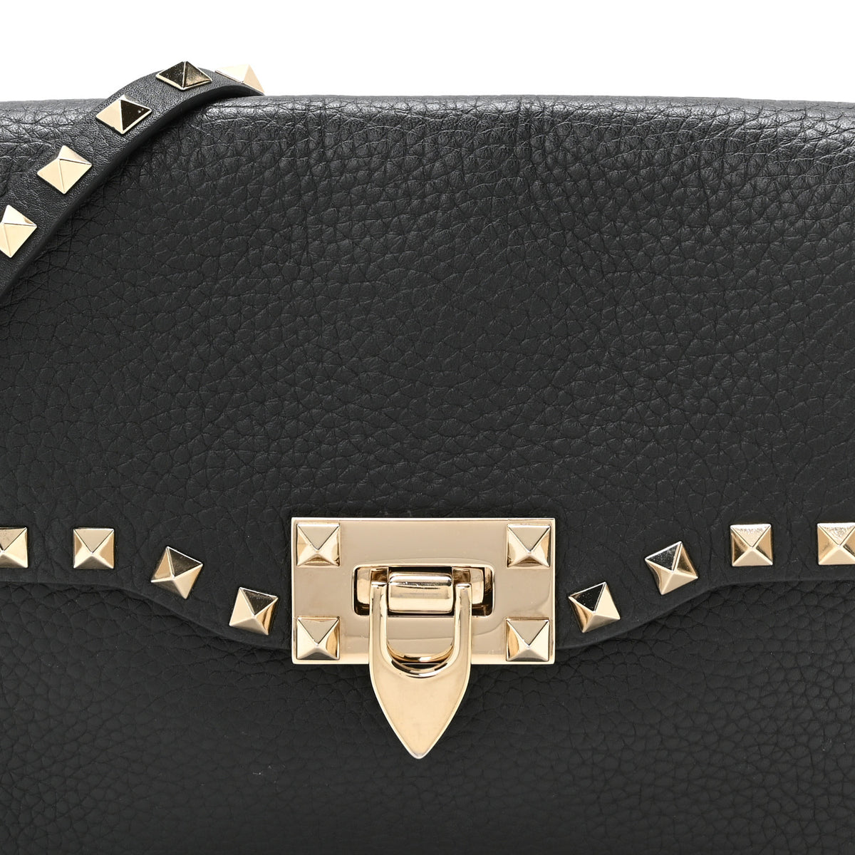 Pebbled Calfskin Medium Rockstud Flip Lock Crossbody Bag Black