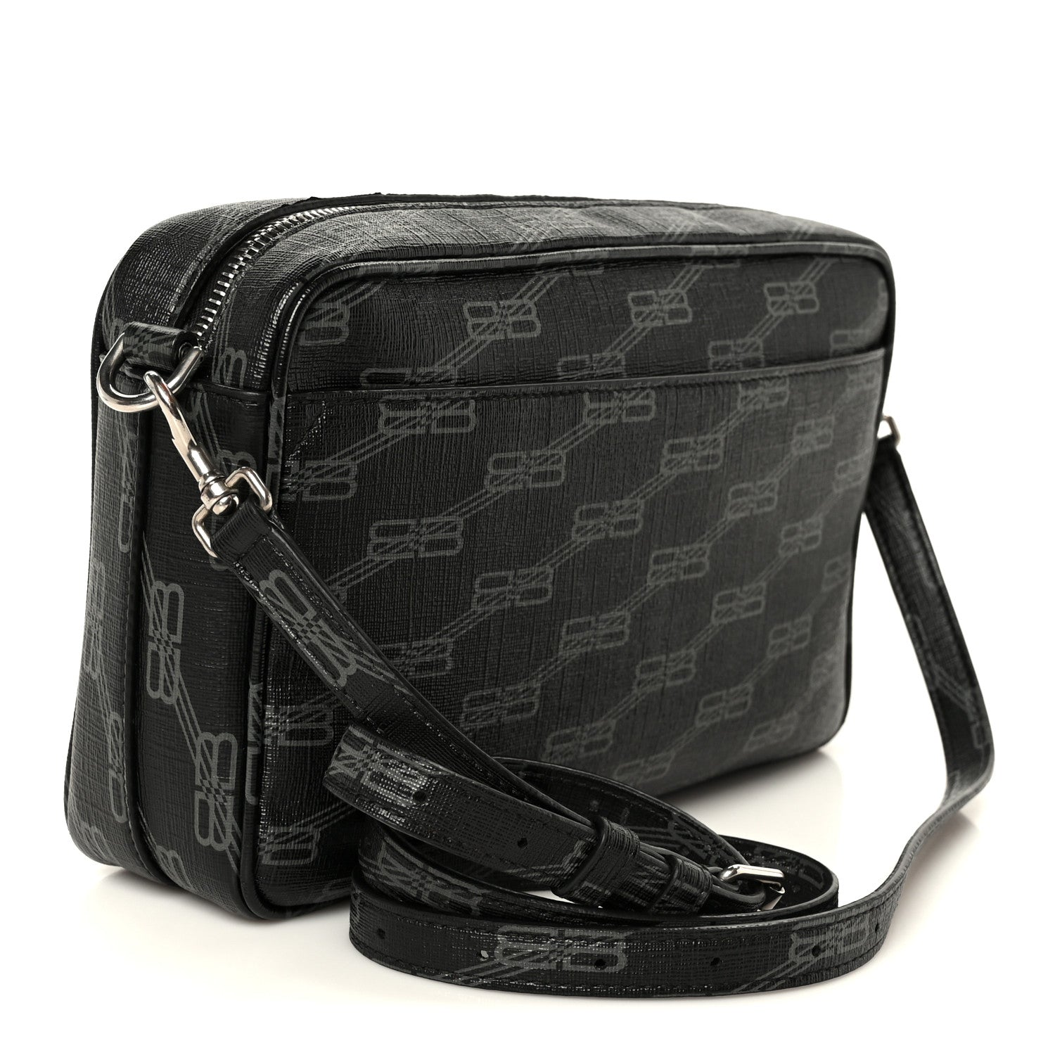 Balenciaga Coated Canvas BB Monogram Medium Signature Camera Bag Black Grey 3 of 13
