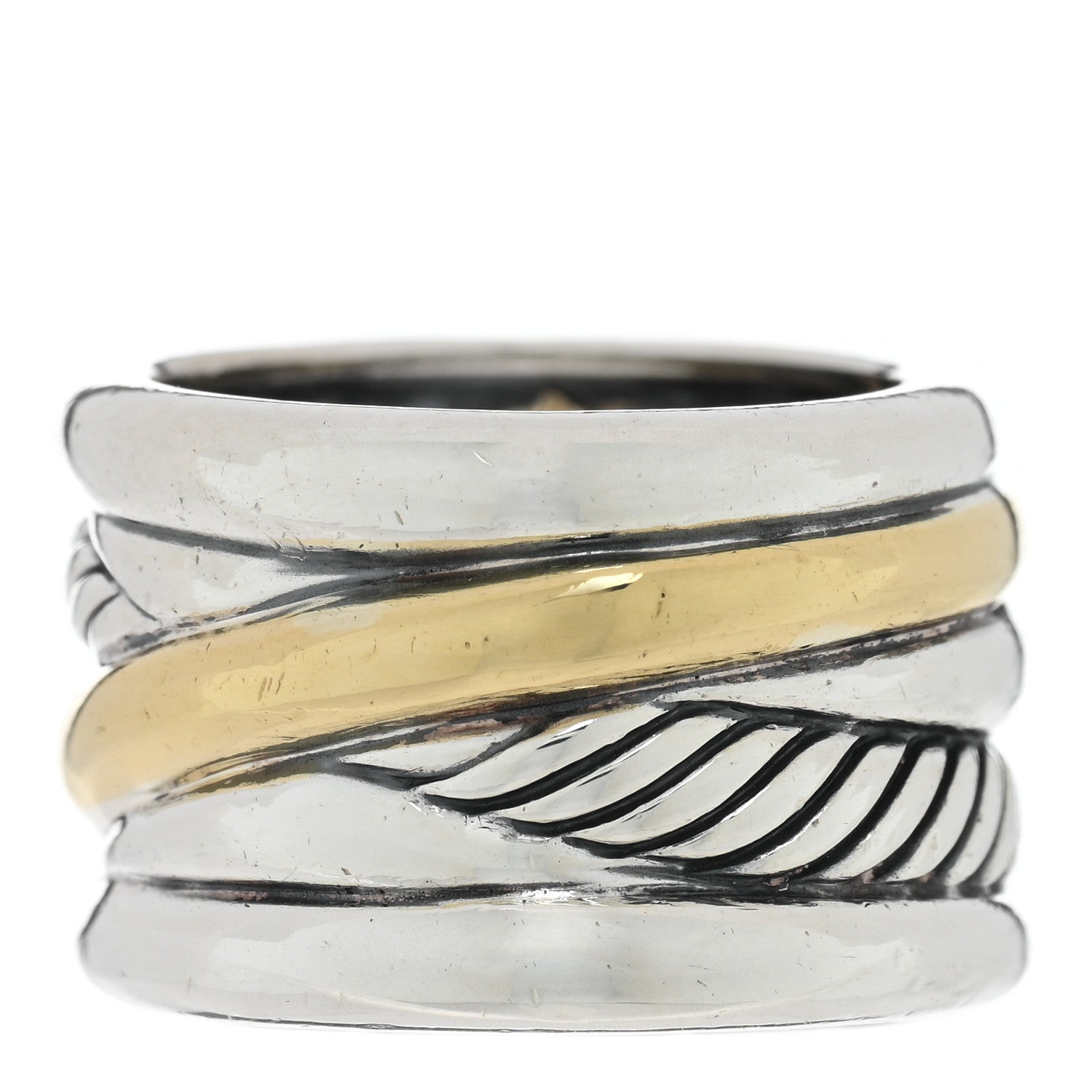 David Yurman Sterling Silver 18K Yellow Gold Crossover Wide Ring 52 6 1 of 4