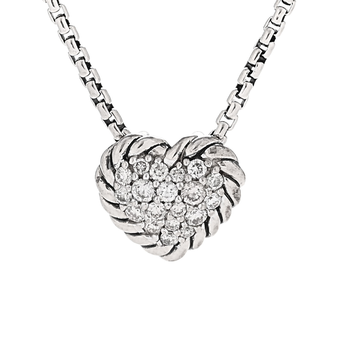 David Yurman Sterling Silver Diamond Petite Pave Heart Necklace 4 of 6