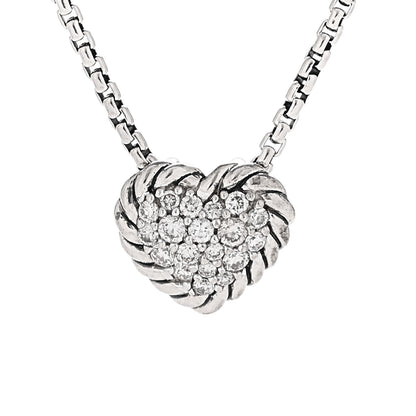 David Yurman Sterling Silver Diamond Petite Pave Heart Necklace 4 of 6