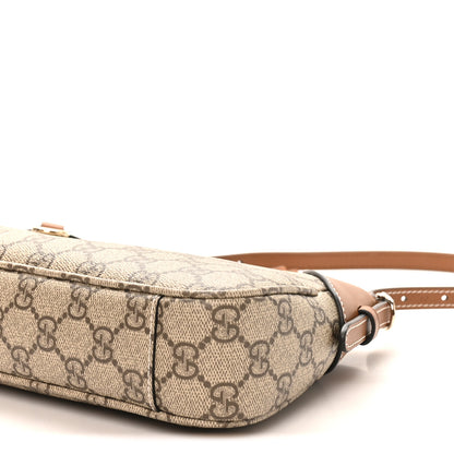 Gucci GG Supreme Monogram Textured Calfskin Small Emblem Shoulder Bag Beige Dark Brown 9 of 10