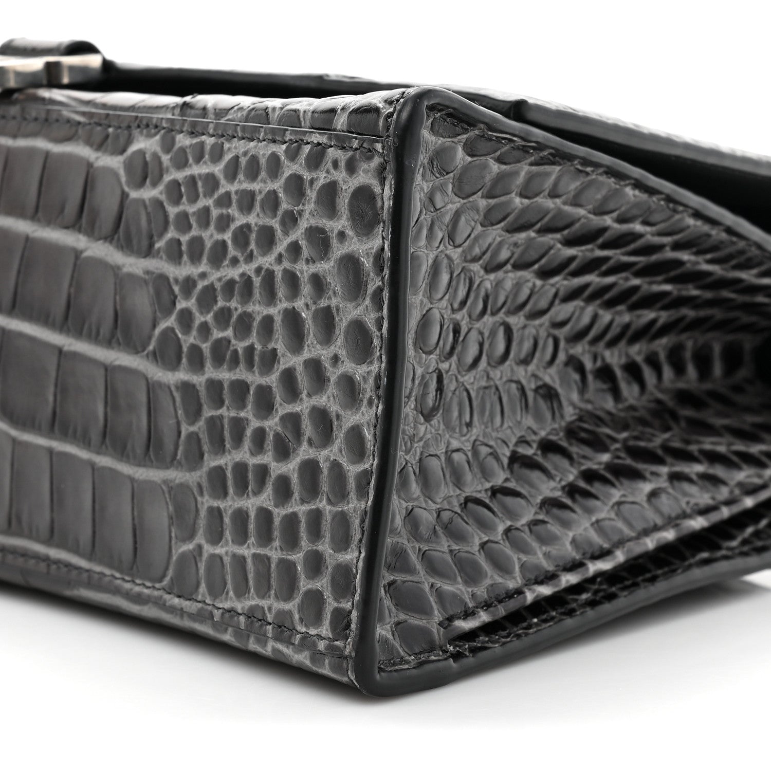 Balenciaga Shiny Calfskin Crocodile Embossed Medium Hourglass Top Handle Bag Dark Grey 7 of 11