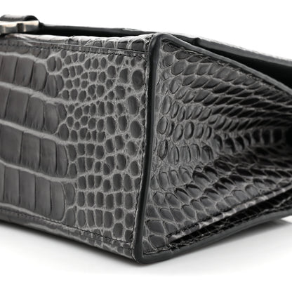Balenciaga Shiny Calfskin Crocodile Embossed Medium Hourglass Top Handle Bag Dark Grey 7 of 11