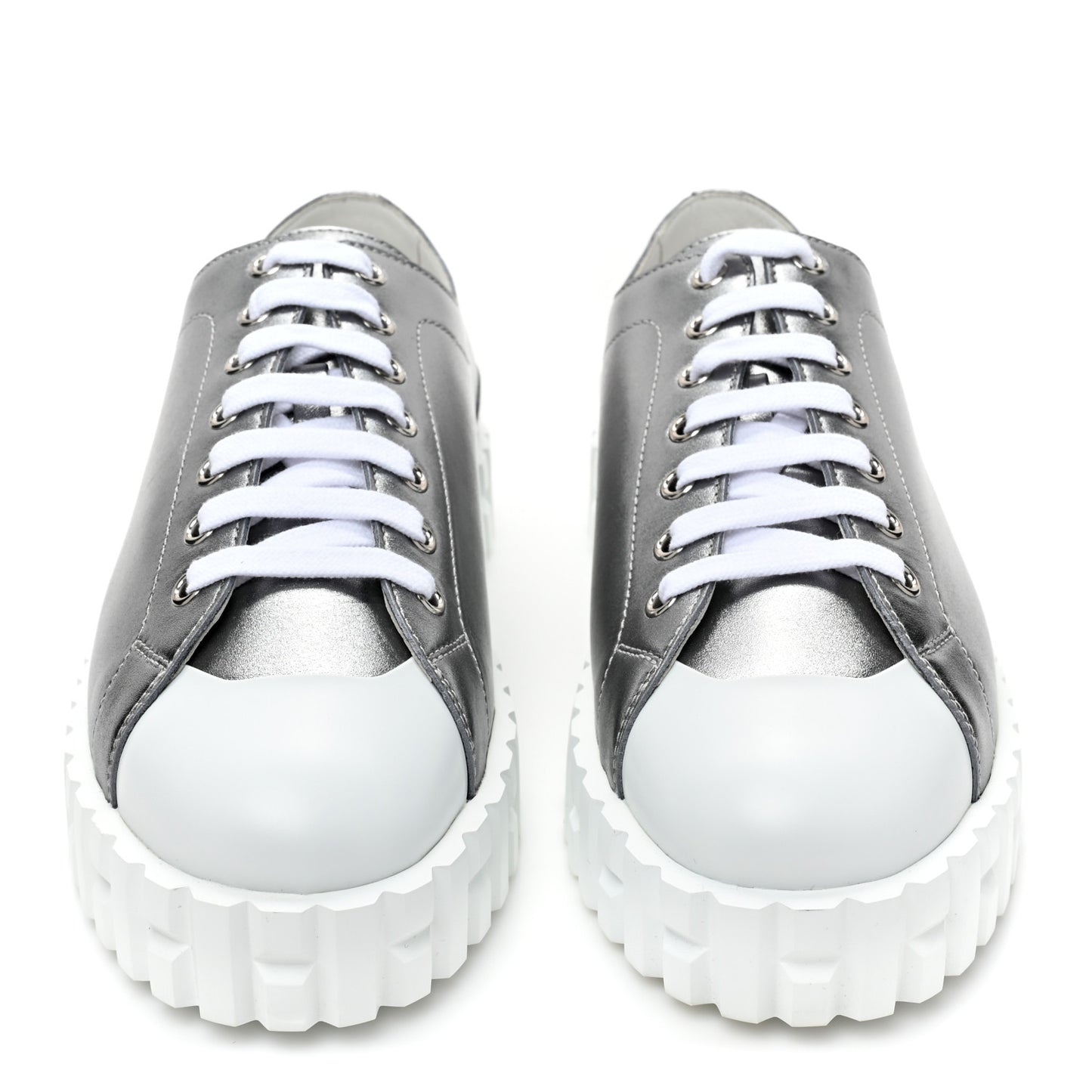 Metallic Calfskin Cross Sneakers 39 Silver