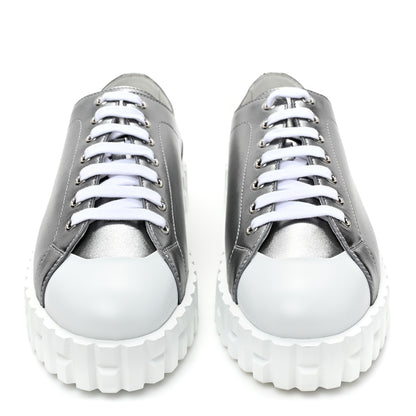 Hermes Metallic Calfskin Cross Sneakers 39 Silver 2 of 9