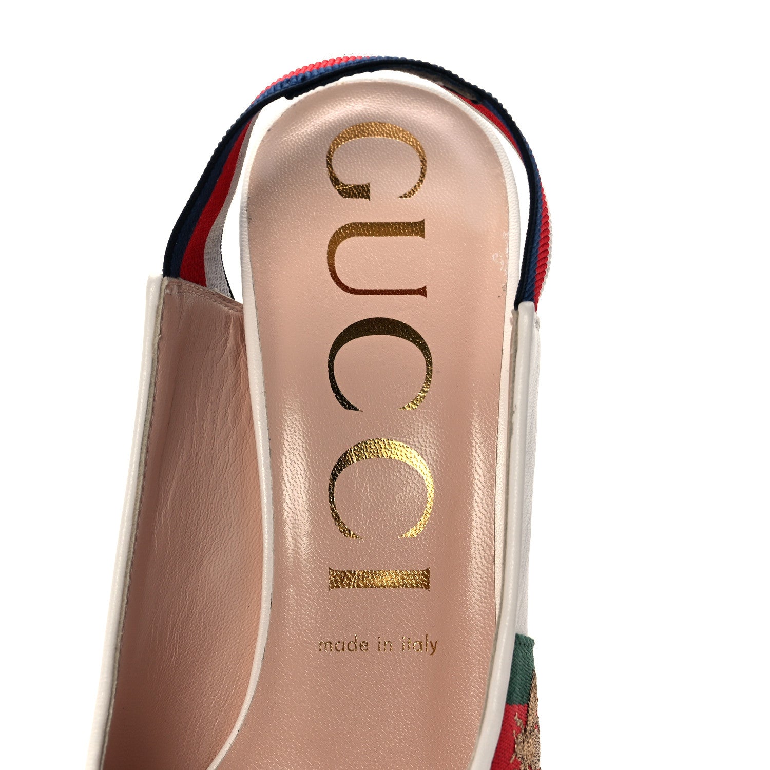 Gucci Malaga Kid Web Sylvie High Heel Slingback Pumps 40 White 7 of 9