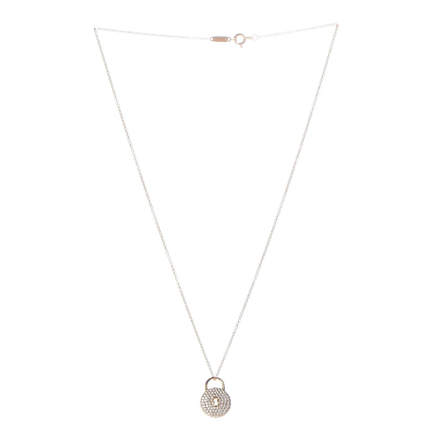 18K Rose Gold Diamond Lock Pendant Necklace
