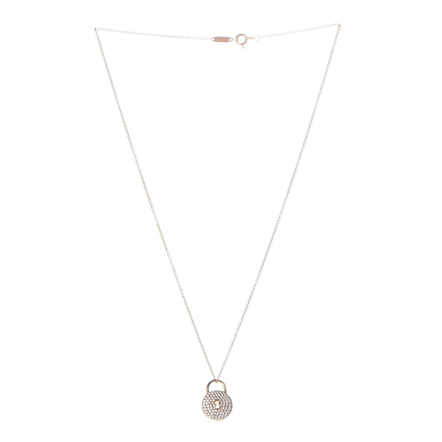 Tiffany 18K Rose Gold Diamond Lock Pendant Necklace 3 of 8