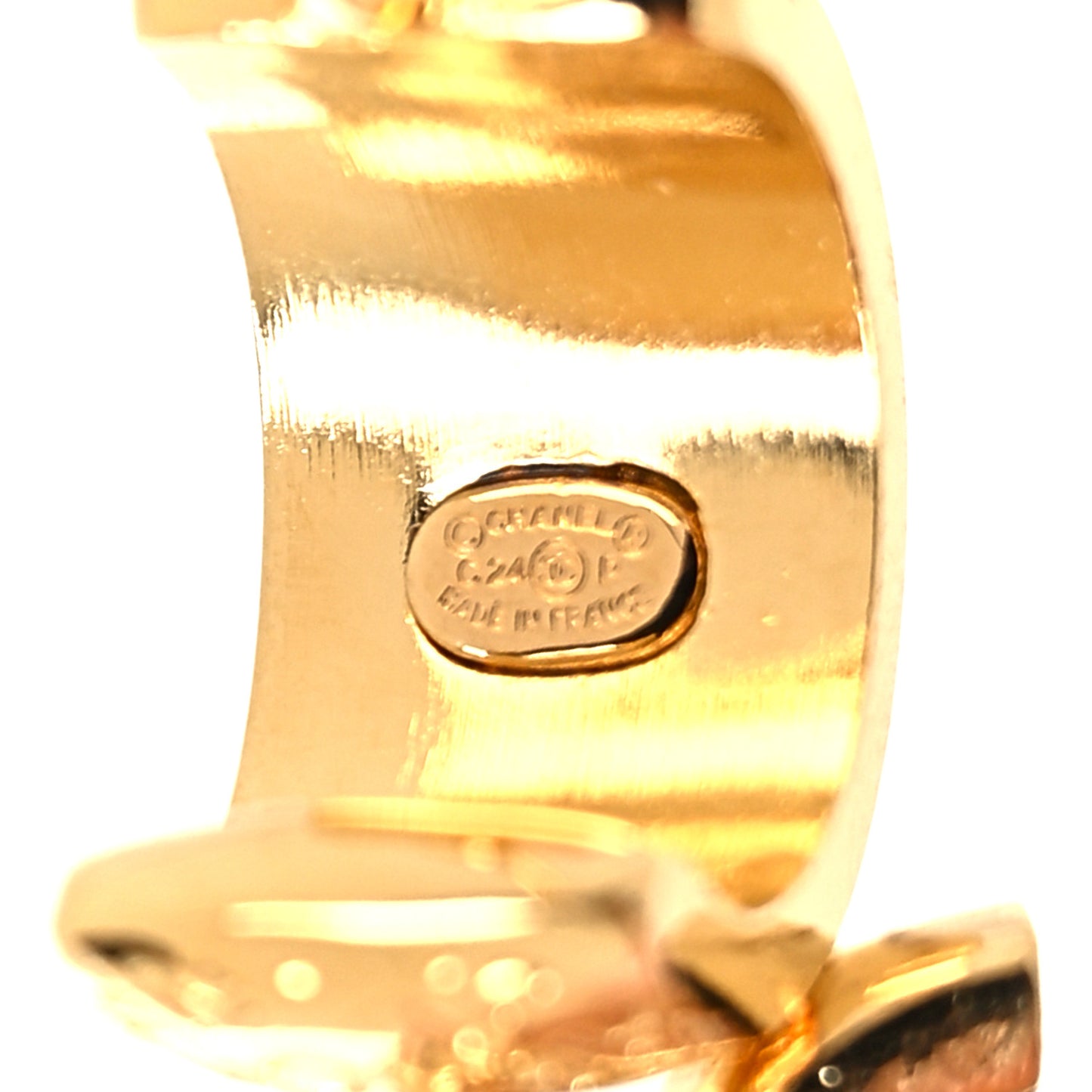 Metal Crystal CC Logo Hoop Drop Earrings Gold