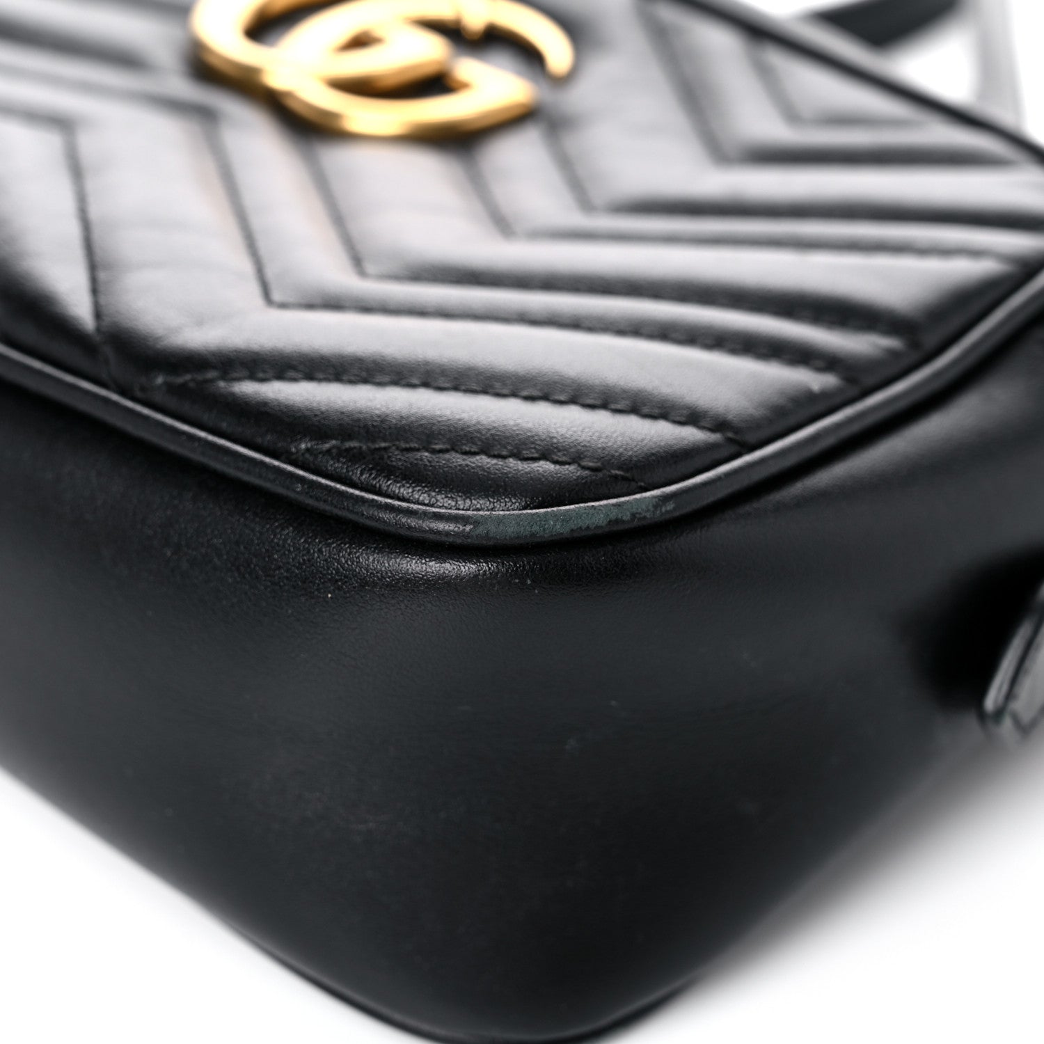 Gucci Calfskin Matelasse Small GG Marmont Chain Shoulder Bag Black 9 of 13