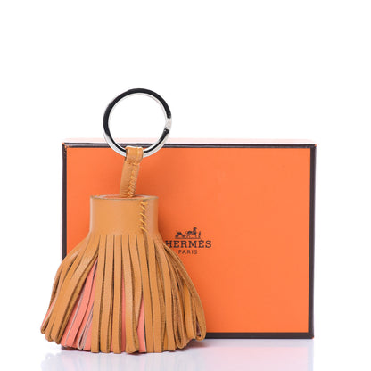 Hermes Lambskin Carmen Tassel Key Holder Jaune D'Or Crevette Orange 5 of 5