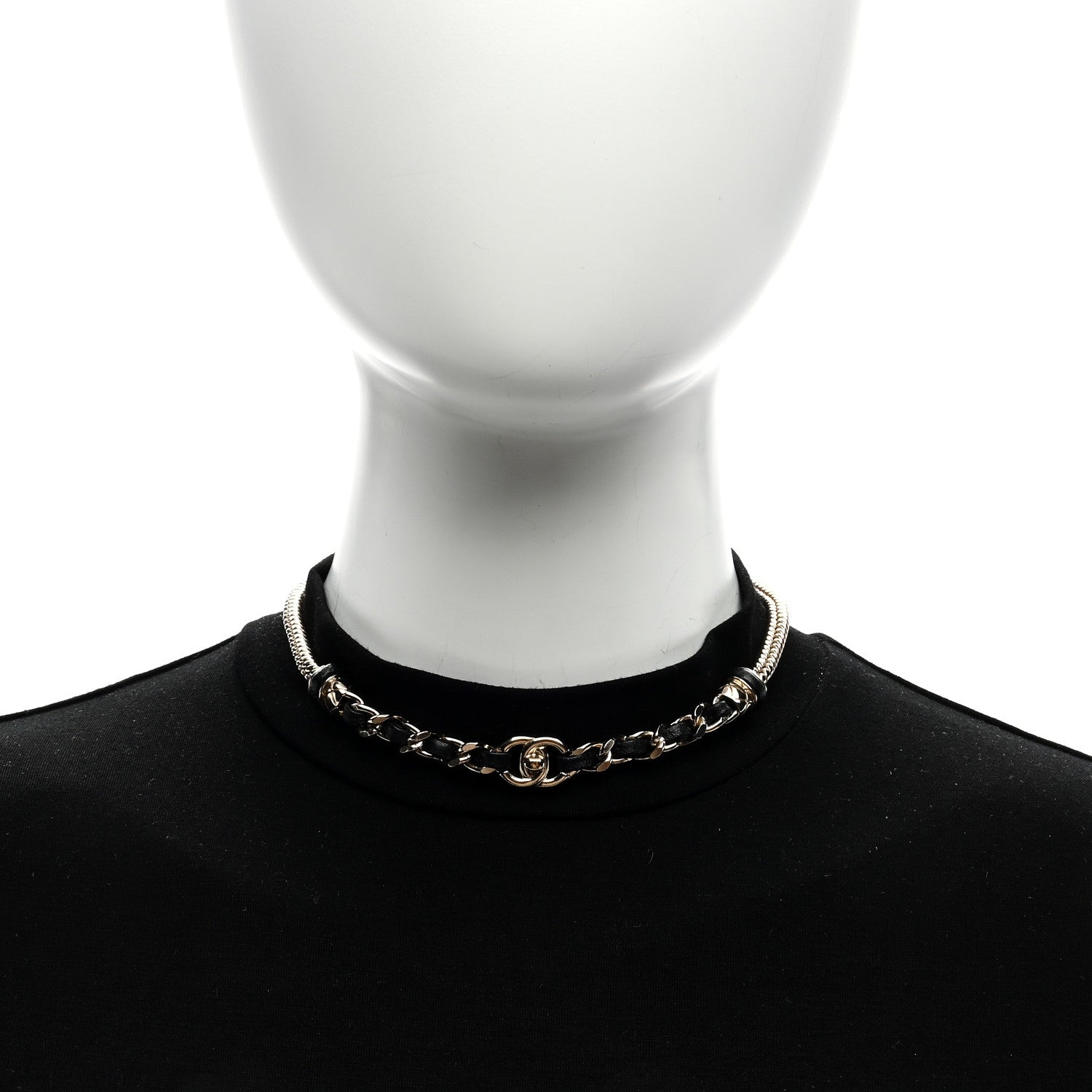 Chanel Metal Lambskin CC Turnlock Choker Necklace Black Gold 2 of 4