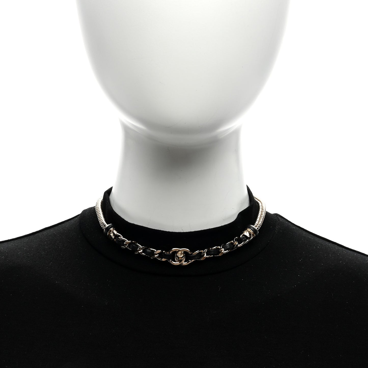 Metal Lambskin CC Turnlock Choker Necklace Black Gold